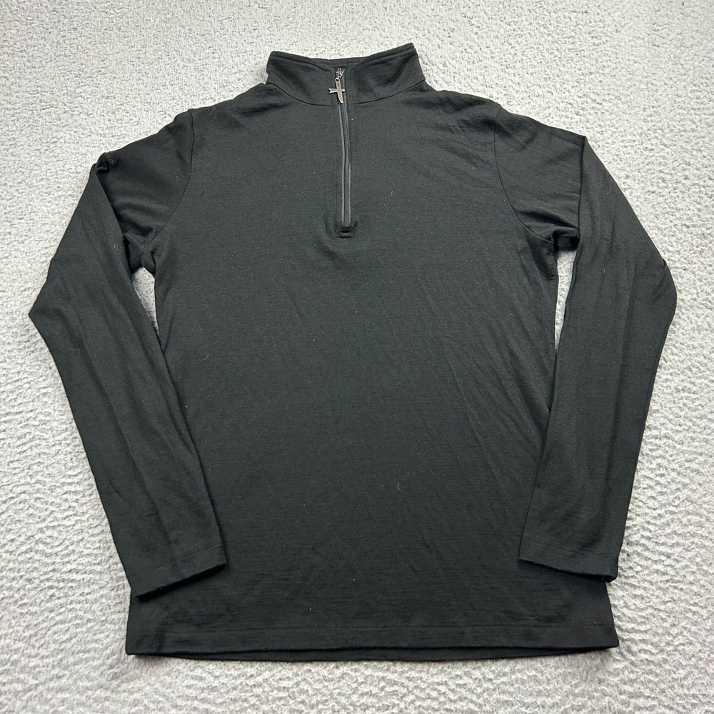 Untouched World Women's Mountain Silk 1/2 Zip Size Small Black 100% Merino Wool